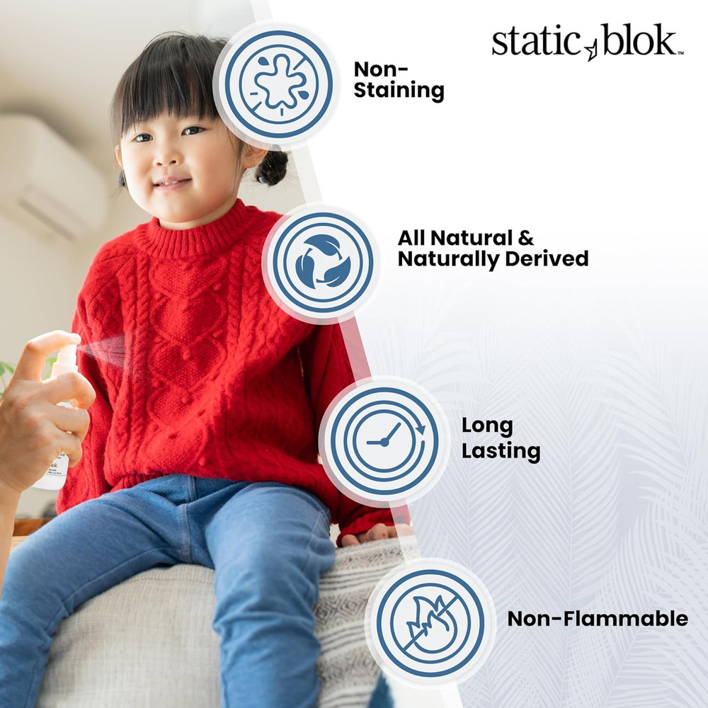 Static Blok Anti-Static Spray for Clothes - Instantly Eliminate Static Cling, Fl