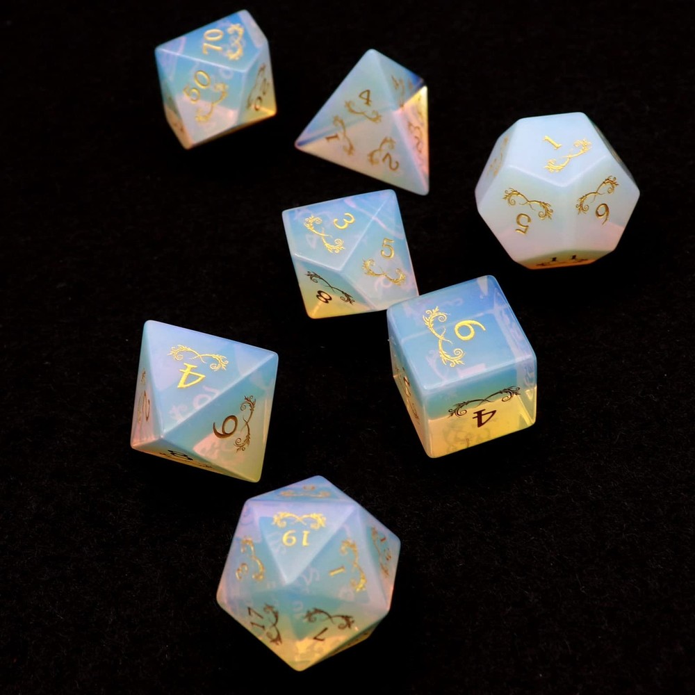 Opal DND Dice Set Gemstone Polyhedral Dice with Premium Dice Case for D&D wit...