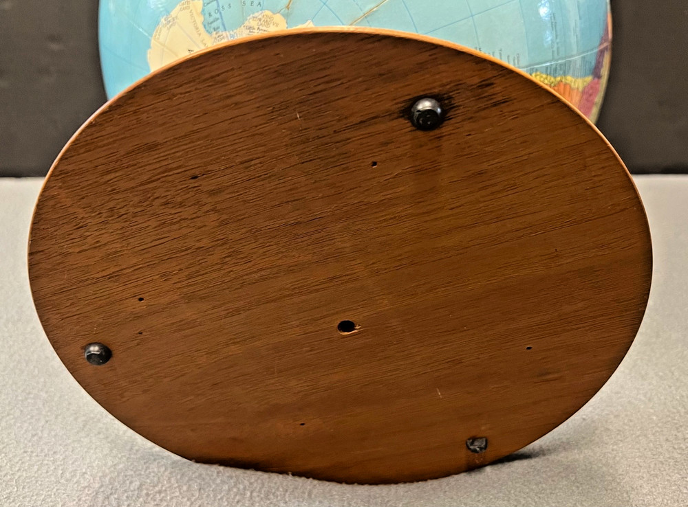 Vintage 1950s 12" REPLOGLE REFERENCE GLOBE, MCM Modern Wood Base, NICE
