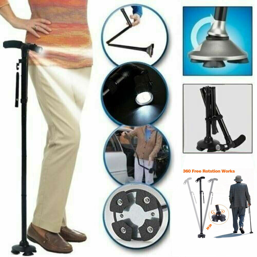 Adjustable Walking Cane With LED Light Foldable Walking Stick Hiking Climbing