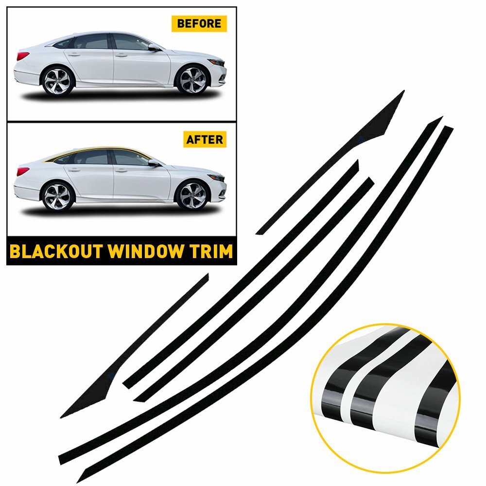 6x Chrome Delete Blackout Window Trims For Honda Accord 2018-2020 - Glossy Black