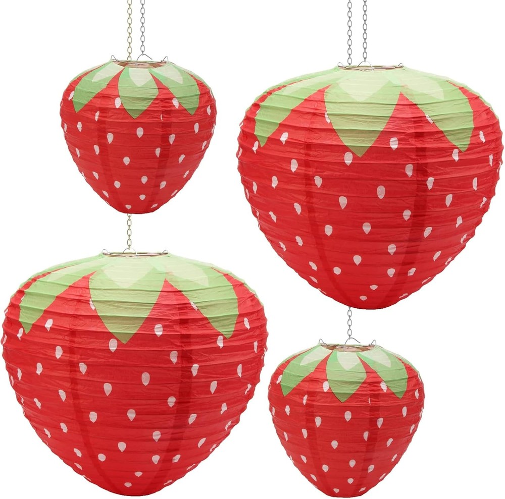 4Pcs Strawberry Paper Lanterns, Windspeed Large Lantern Red