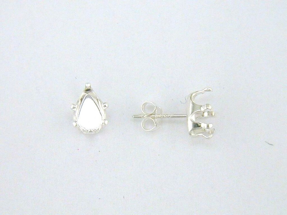 Pear Shape 6 Prong Snaptite Earring Settings Sterling Silver