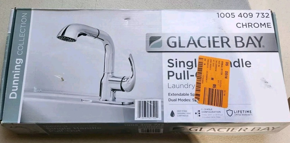 Dunning Single-Handle Pull-Out Laundry Faucet with Dual Spray Function in Chrome