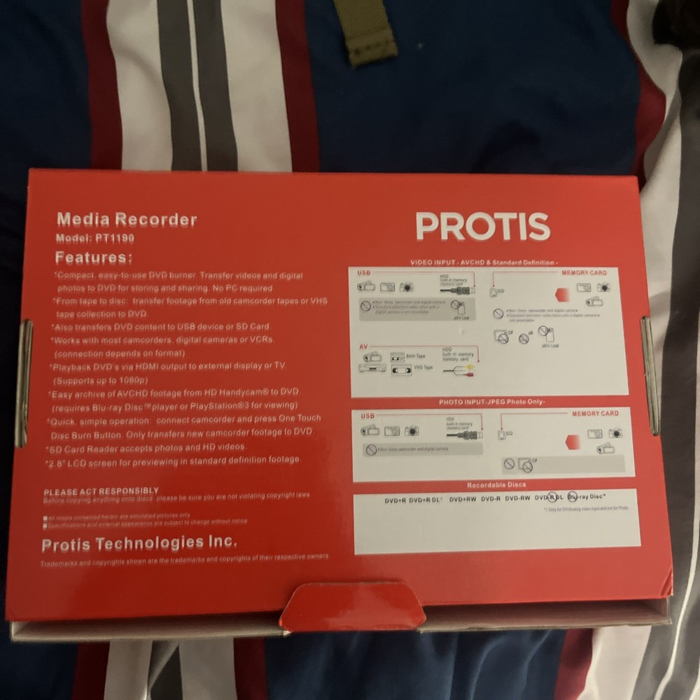 PROTIS Multi-function Media Recorder PT1190 DVD Recorder / Player HDMI USB. NEW