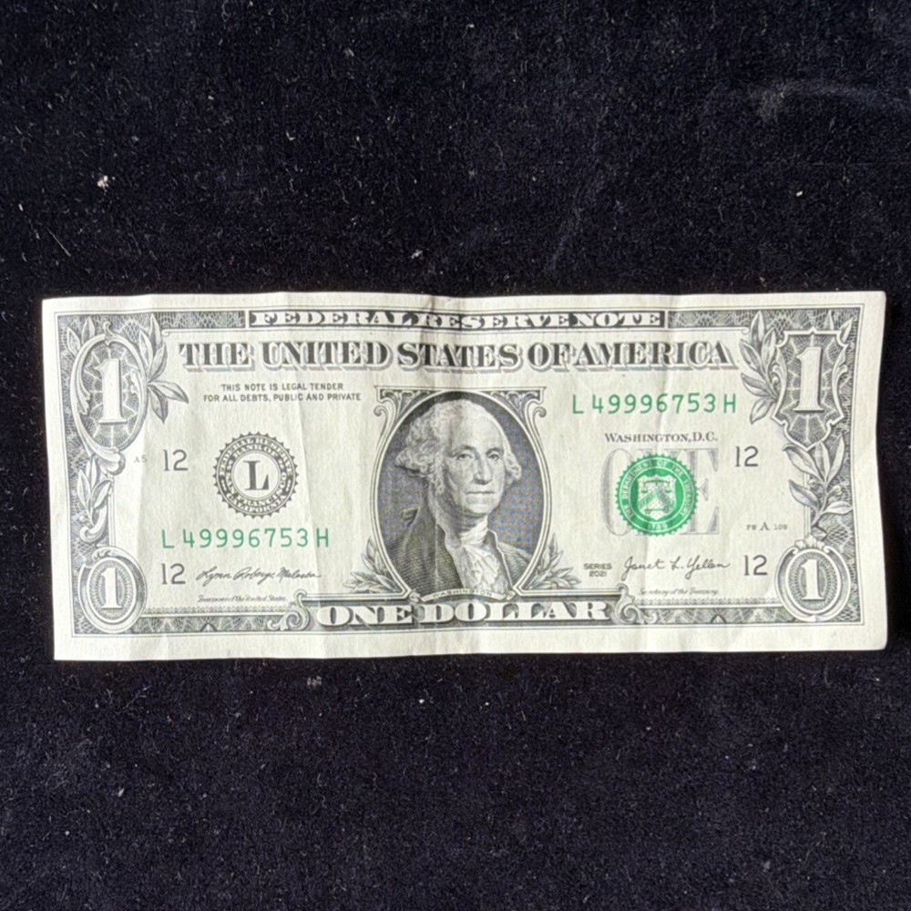 $1 US Dollar Bill Error Note L49996753H Misaligned Cut Printing step ladder