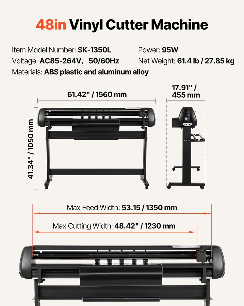VEVOR Vinyl Cutter Machine Vinyl Plotter Cutter Printer 53 inch Max Feed Width