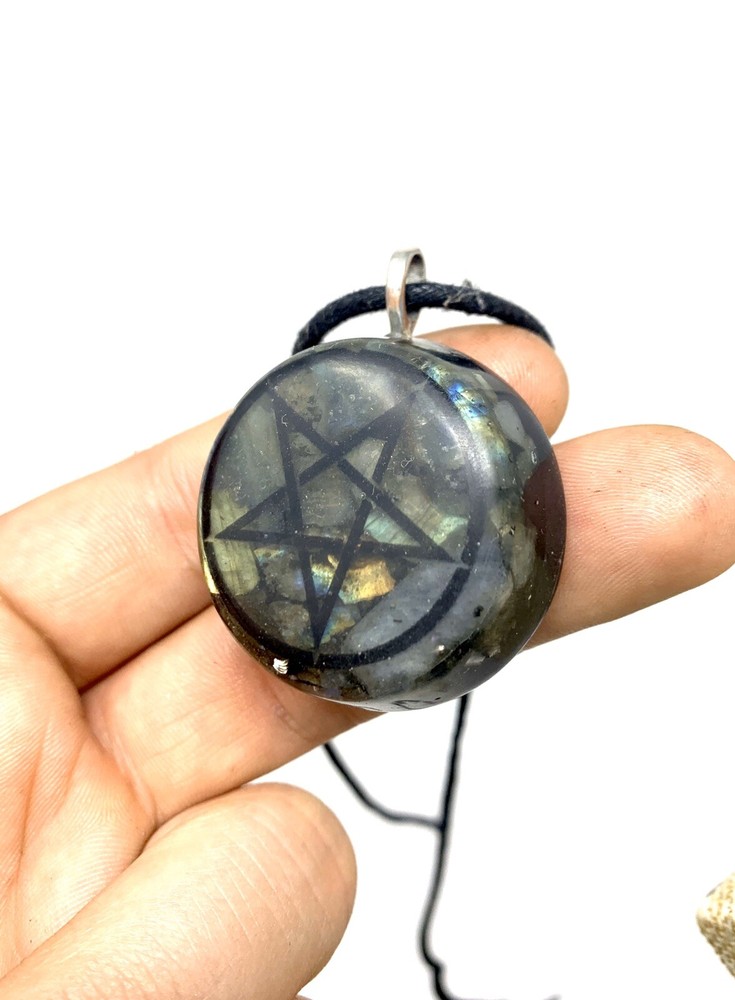 Star Pentacle Labradorite Orgonite Pendant With EMF Sheild