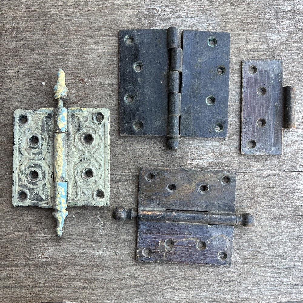 (3) Antique Victorian 4x4 Solid Brass Ball Top steeple Hinges