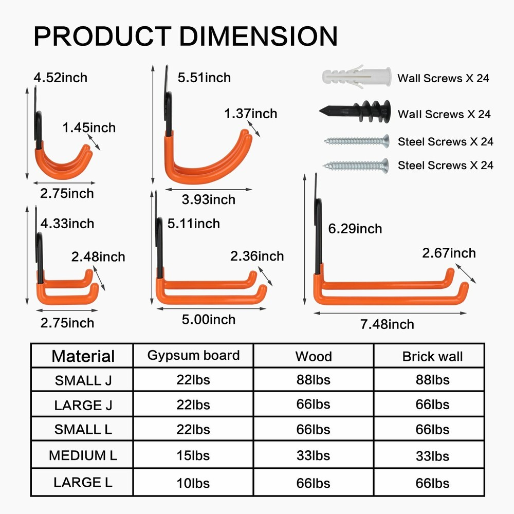 12Pack Garage Tool Organizer Wall Mount Hooks Adjustable Storage Holders Hooks