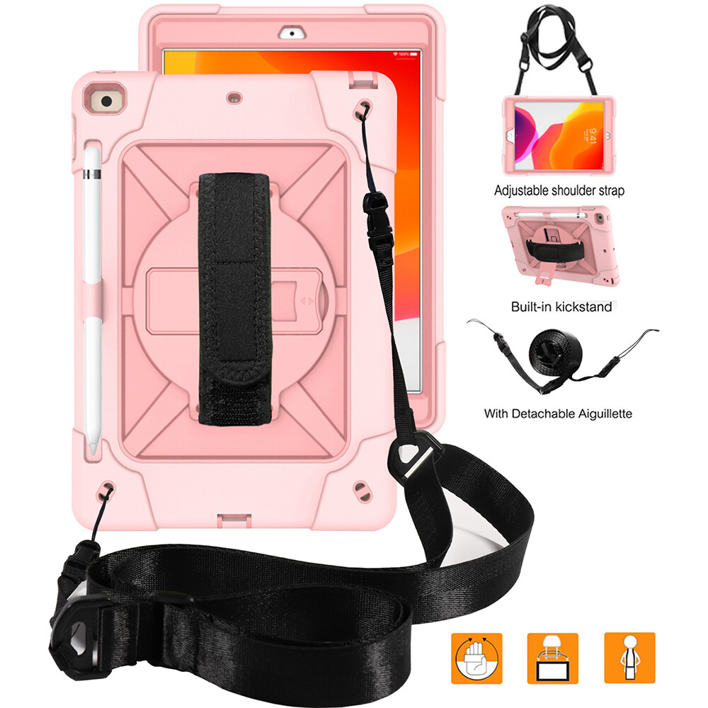 360 Rotatable Stand Shoulder Strap Shockproof Rugged Case For New iPad 10.2 Inch