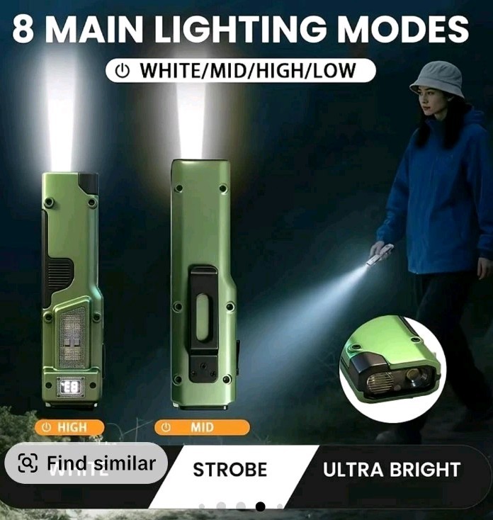 EDC Rechargeable Led Flat Tactical Flashlight Digital Display 8 Modes Waterproof