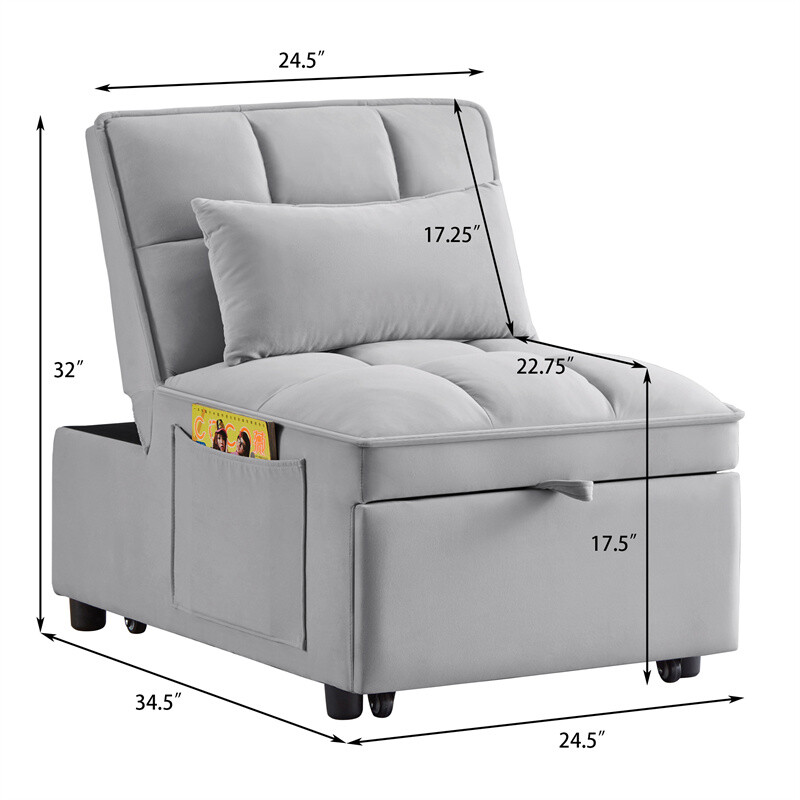 4-in-1 Multi-Function Single Sofa Bed, Sleeper Sofa Pull Out Couch Bed w/Pillows