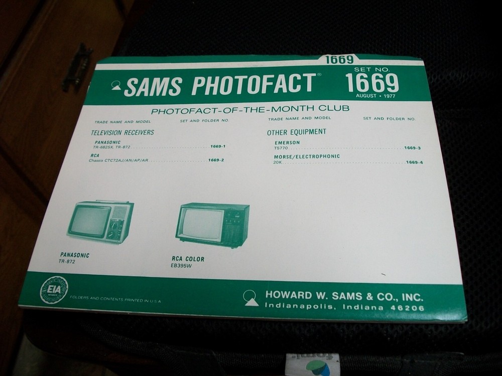 SAMS PHOTOFACT FOLDER SET NO. 1669