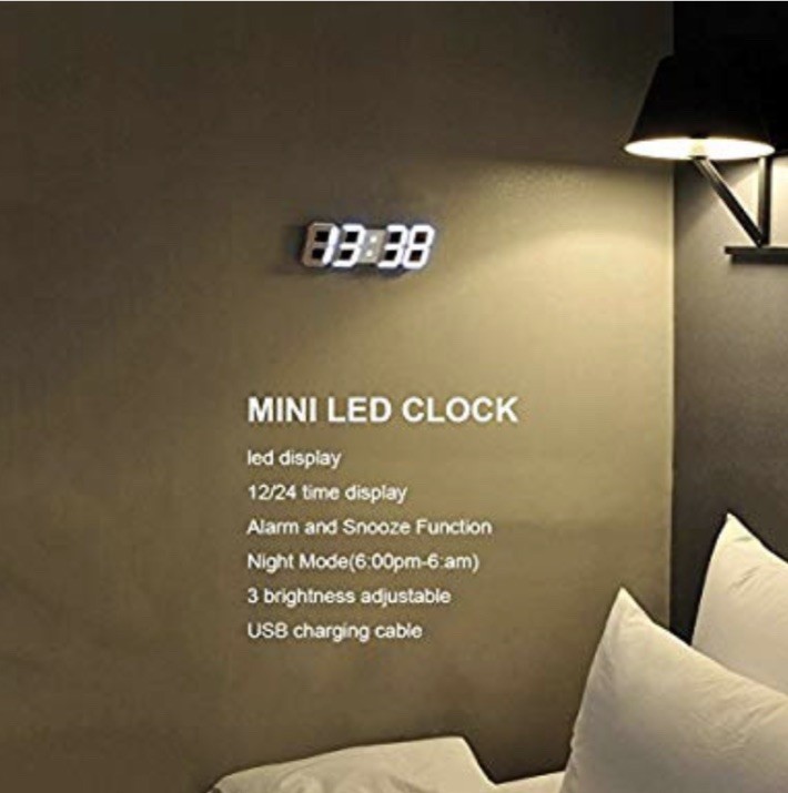 Amisofia 3D LED Digital Alarm Clock Multi-Function Electronic Wall Alarm Clock