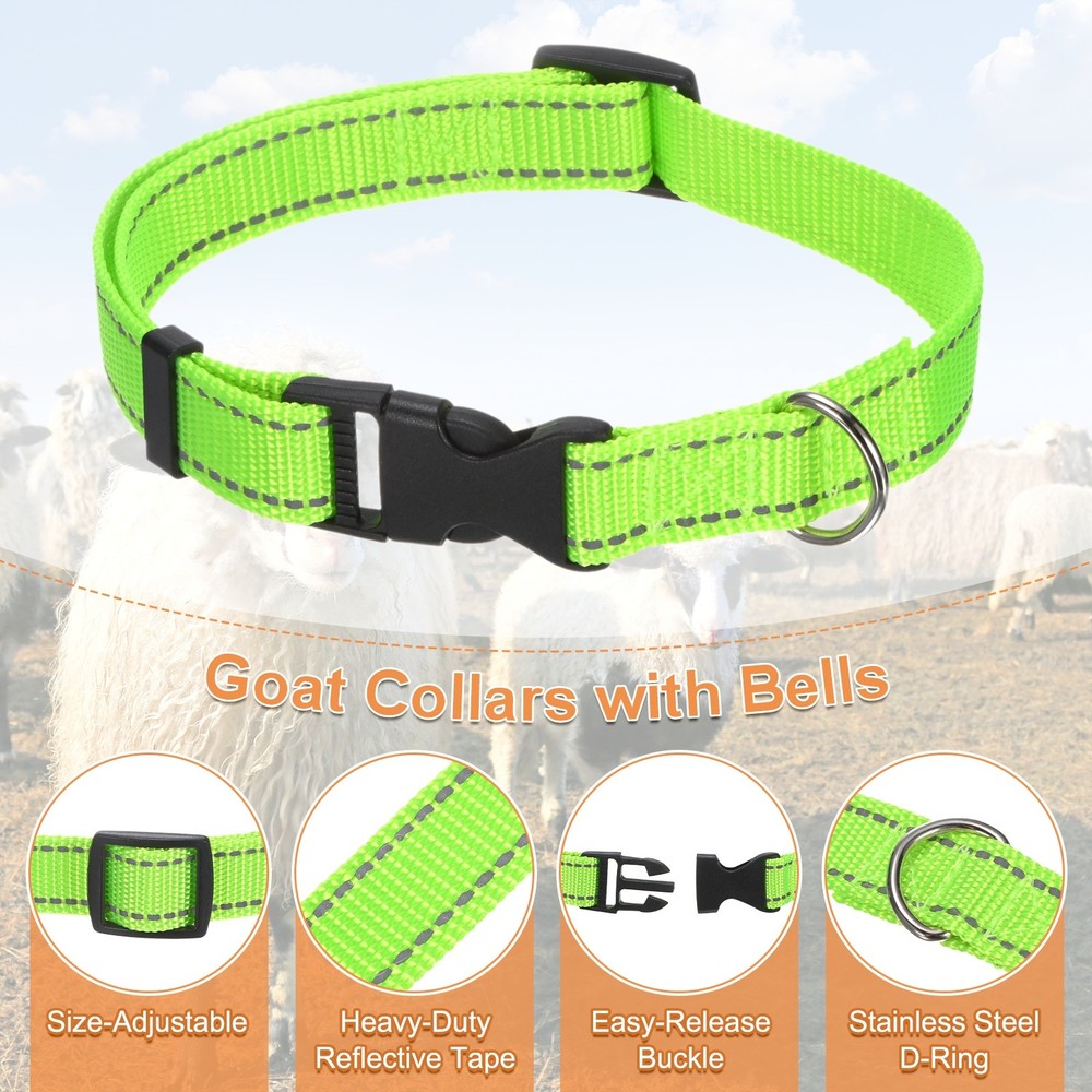 3-Pack Reflective Goat Collars with Bells, 13.8"-20.5" Polyester [Green]