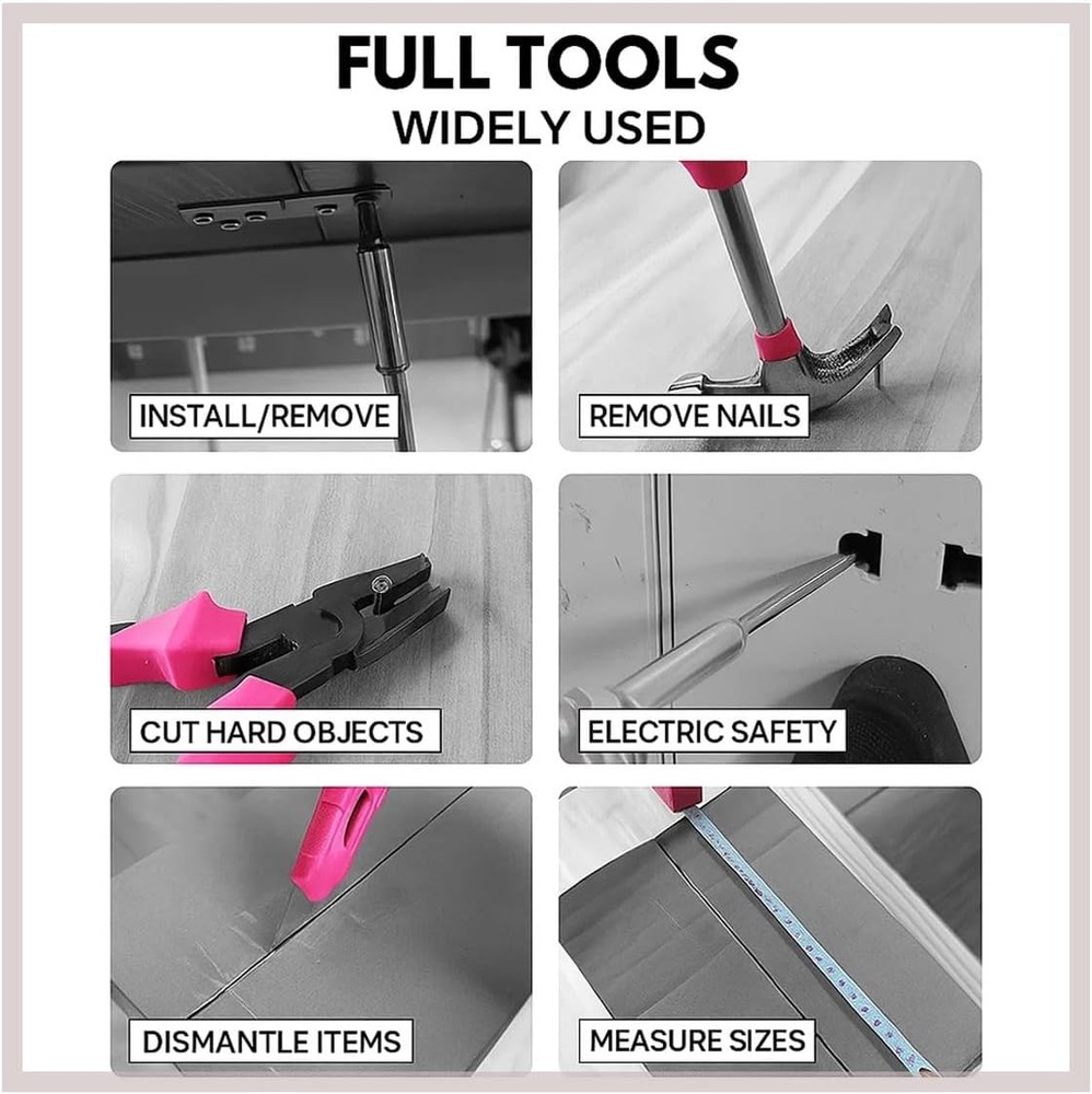 25PCS Pink Household DIY Tool Kit, Small Mini Tool Box Set of Starter Basic Tool