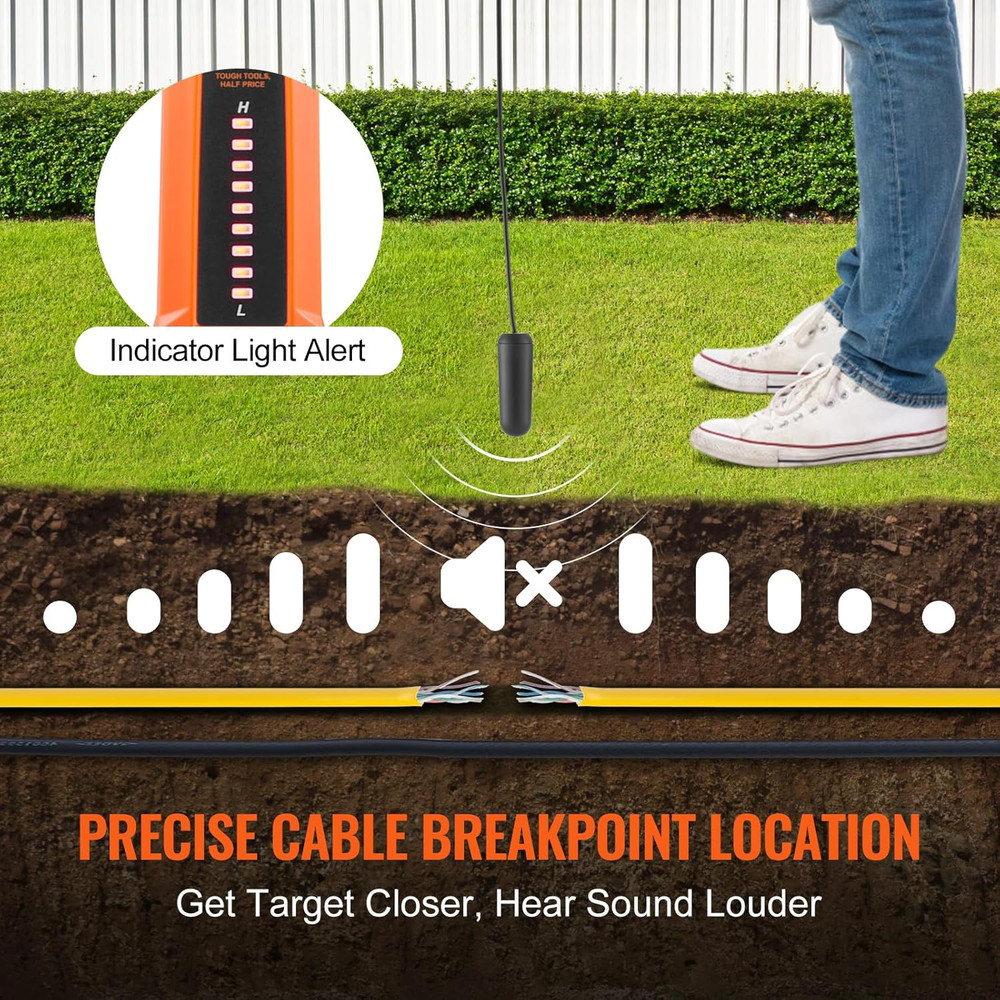 Underground Cable Locator, 3 FT Max. Detection Depth, Wire Tracer Break Detector
