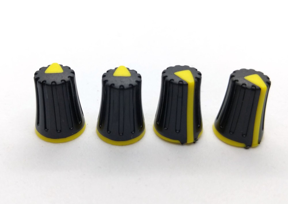 4 Yellow & Black D-Shaft Pot Knobs for 6mm 270° DJ-TECH BEHRINGER SOUNDCRAFT