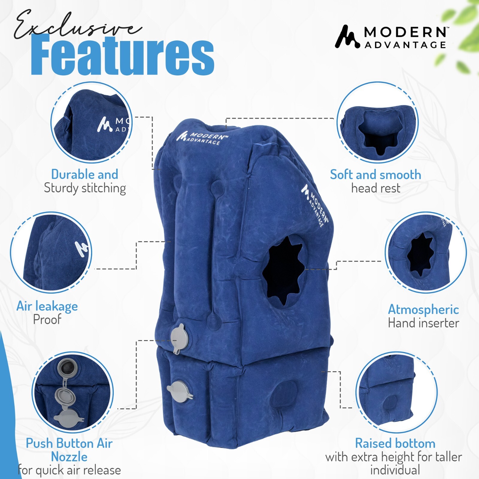 Inflatable Travel Pillow with Raised Bottom Pack of 2 (Blue) FREE SHIPPING