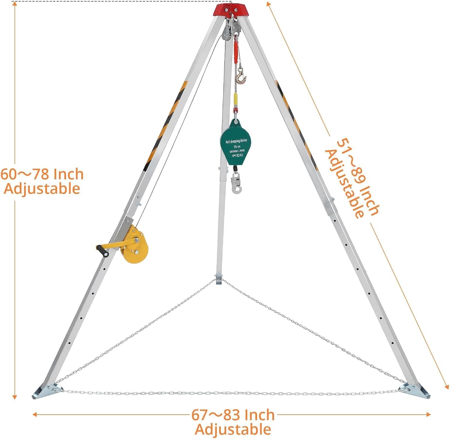 Safety Confined Space Lifting Winch Tripod Sewer Rescue Pole Kit with 1200 LBS