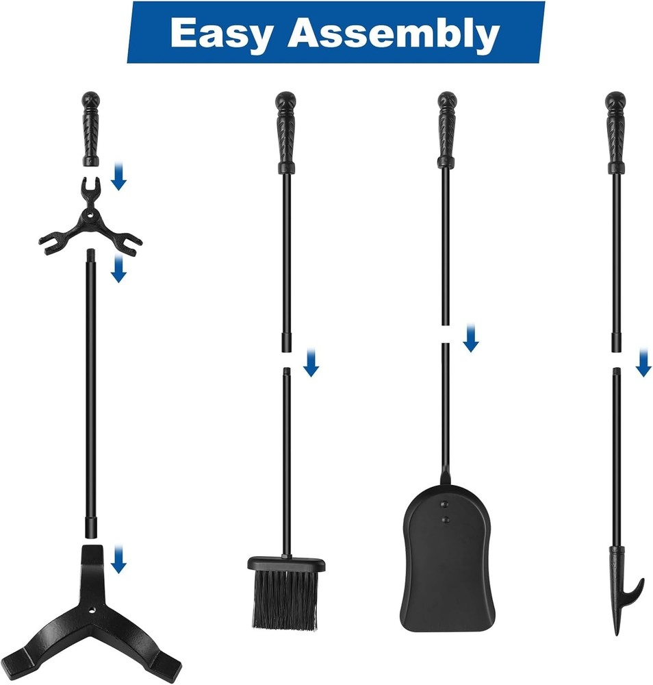 Durable Cast Iron Fire Tools with Stand - Complete Fireplace Tool Set for Homes