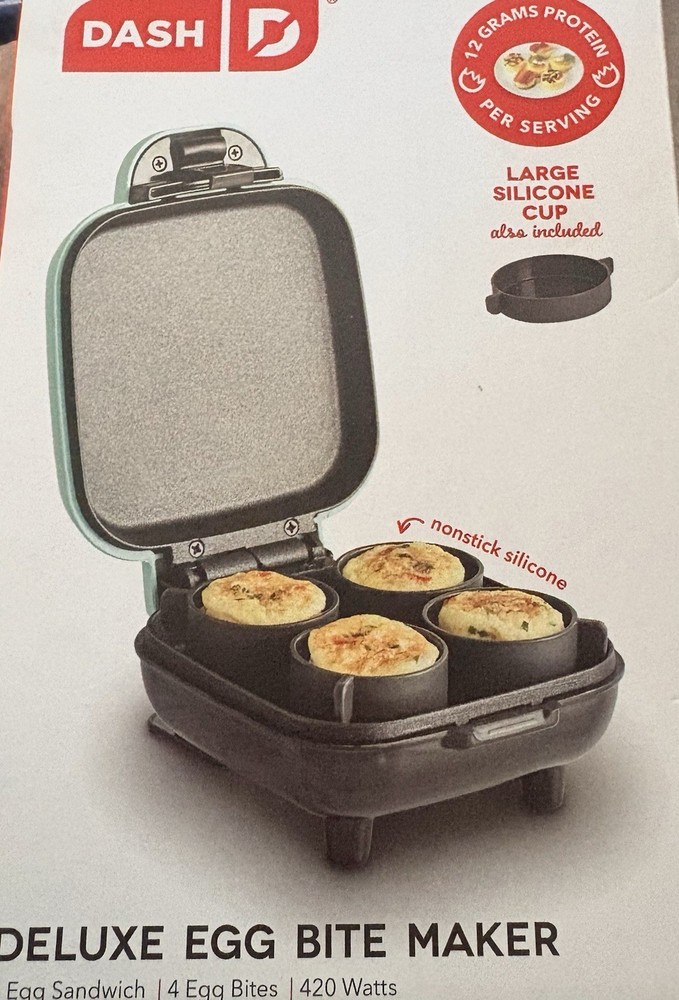 DASH Dash Deluxe Egg Bite Maker 420W Electric Aqua, 4 Egg Bites, Silicone