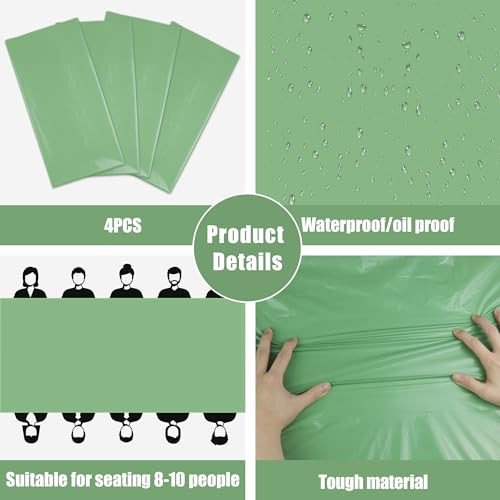 4 Pack Plastic Table Cloth Disposable - Sage Green Tablecloth for Rectangle