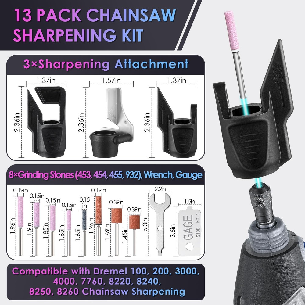 Dreyoo 13 Pieces Chainsaw Sharpening Kit, Chainsaw Sharpeners Tool Compatible wi