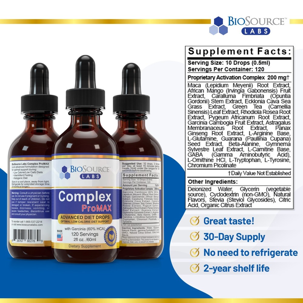 BioSource Labs Complex ProMAX Premium Diet Drops - 2 oz Bottle 3-Pack