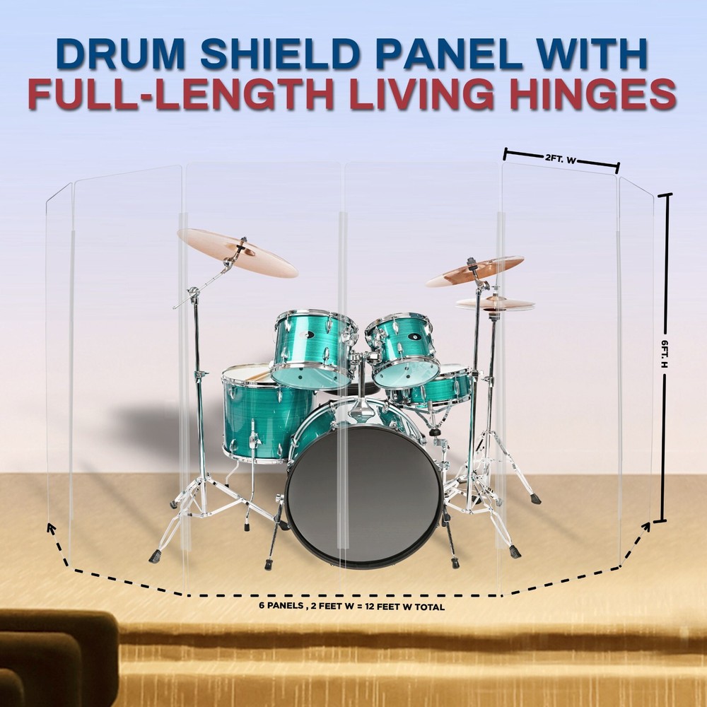 Acrylic Drum Shield DS6L | 6ft Drum Screen with Full-Length Hinges