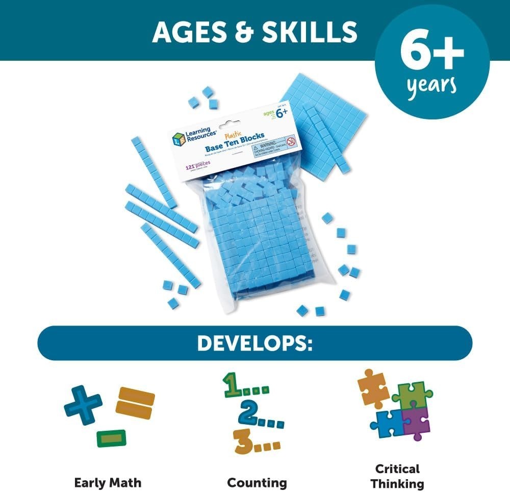Base Ten Blocks Game Pack - 121 Pieces for Interactive Learning and Fun, Ages 6+