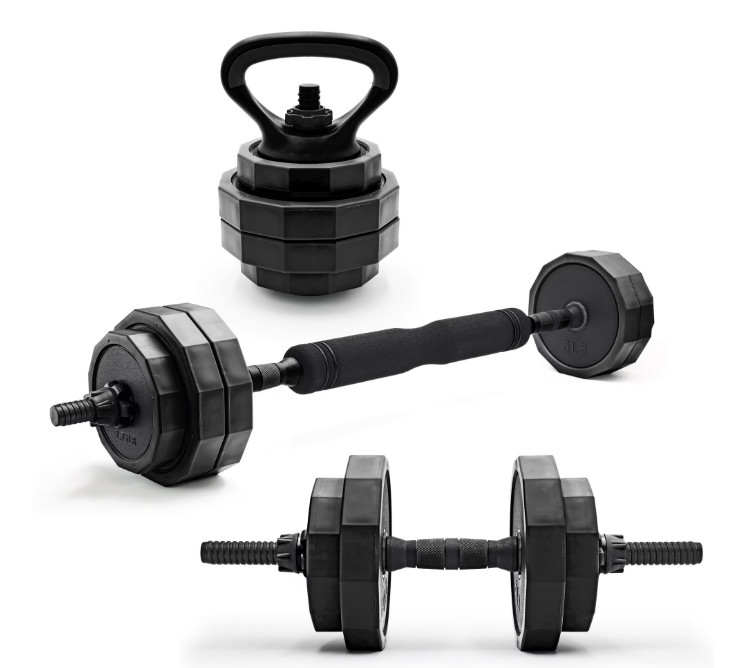 CAP 66lb Multi-Purpose Weight Set Adjustable Dumbbell, Barbell, & Kettle, Black
