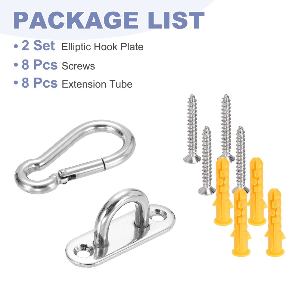 2Set M5 Eyelet Bracket Set Elliptic Hook Plate and Hook, Silver