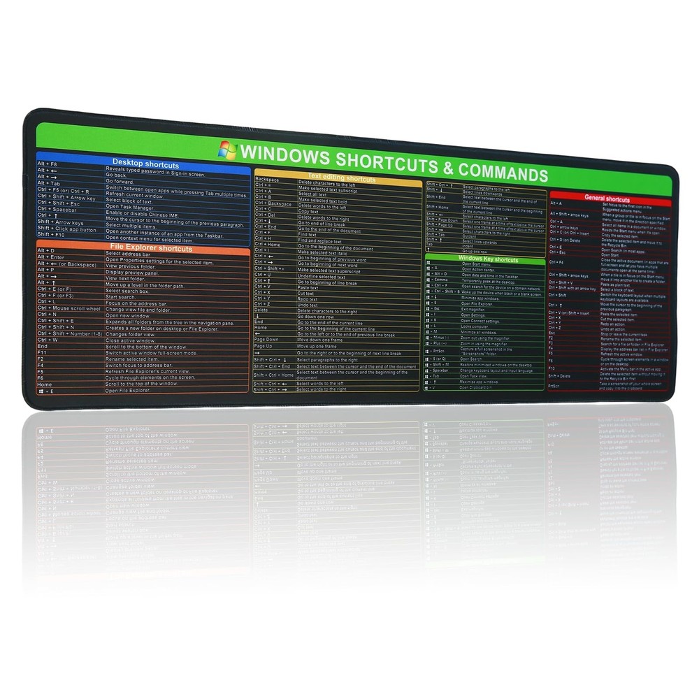 Windows Shortcuts Mouse pad, Extra Large Size Keyboard Shortcut Mat for PC Sy...