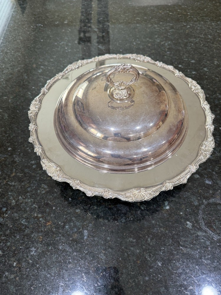 Antique Silverplate Covered Serving Bowl with Glass Insert