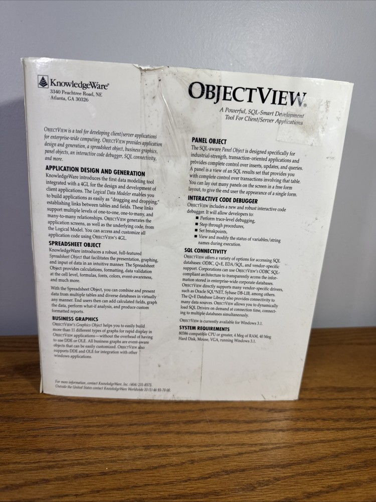 Knowledgeware ObjectView 1.2 SQL Smart Development Tool Client Server Applicati