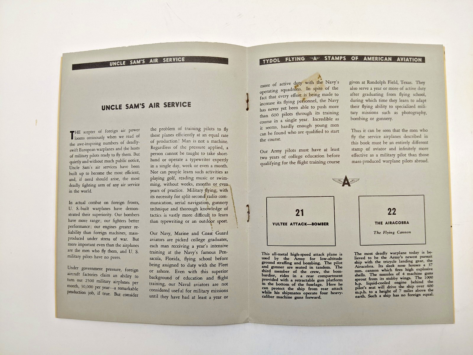 TYDOL Flying A Stamp Album of American Aviation 1940 Fuel Oil Company UNUSED A+