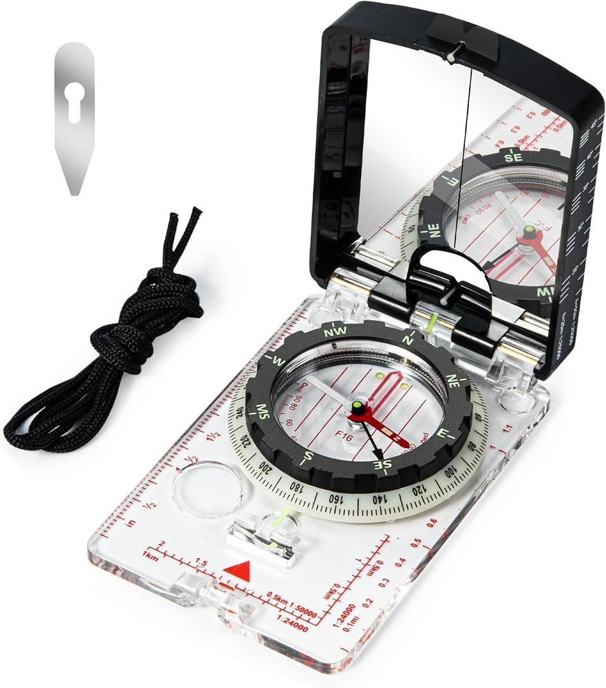 Hiking Mirrored Sighting Compass - With Adjustable Declination & Map LED