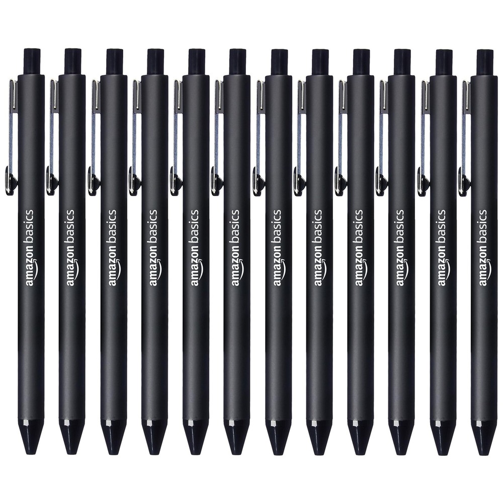 Amazon Basics Retractable Ballpoint Pens with Comfortable Grip 12 pack, Black