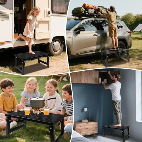 RV Step Stool Foldable 1000 lbs Capacity, Heavy Duty Metal Steps Platform,