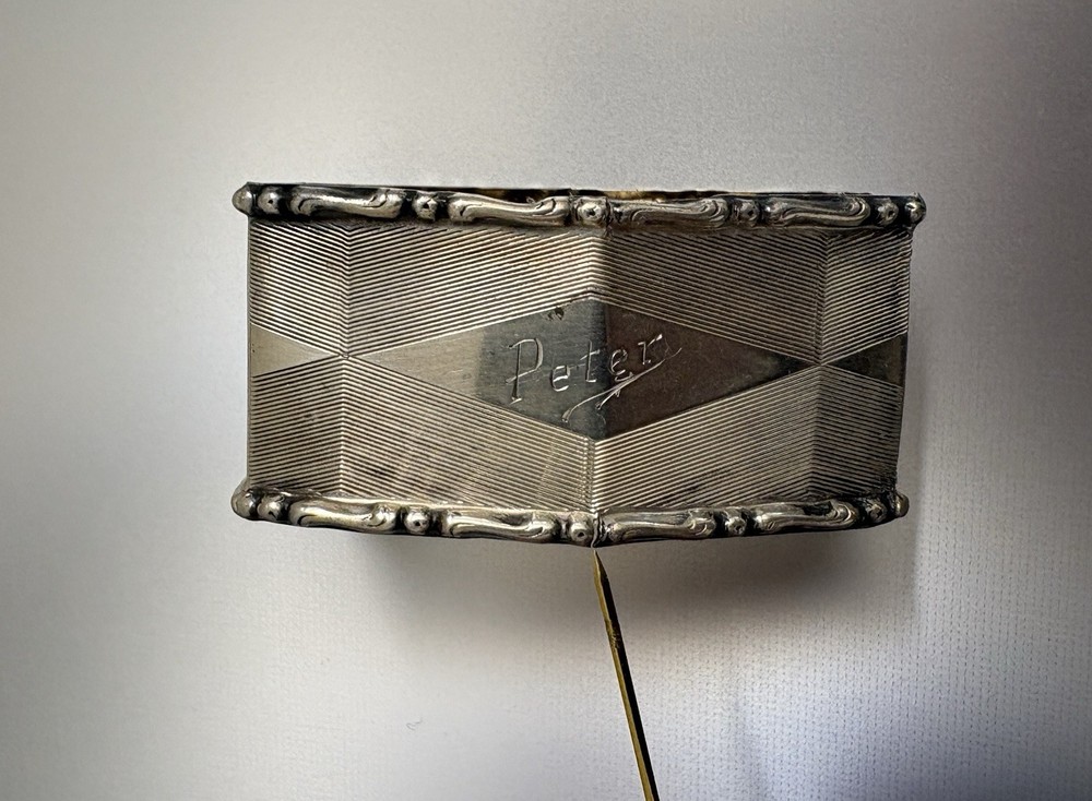 Antique Scandinavian 830S Solid Silver Napkin Ring Engraved Peter 9.4g