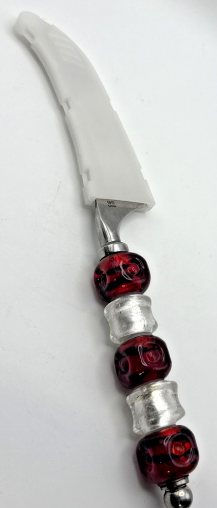 Beaded Serving Set Red White Stainless Pampered Chef 4 pc set Spoon Fork Knife