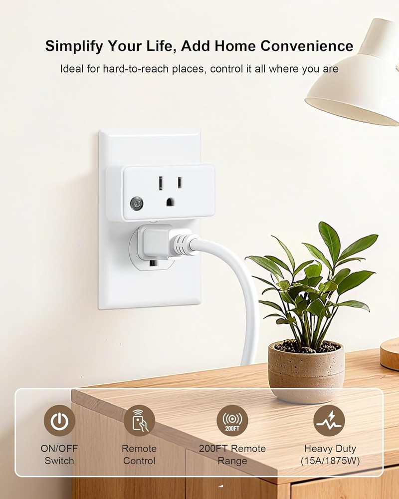 2 Pack Remote Control Outlet, 15A Wireless Light Switch for Household Appliances
