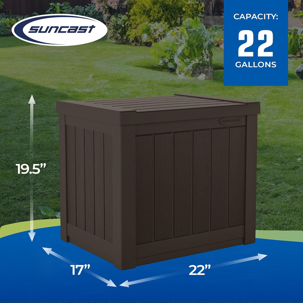 Small Outdoor Storage Box - 22 Gallon Java Resin Outdoor Deck Box, Flat-Lid Benc