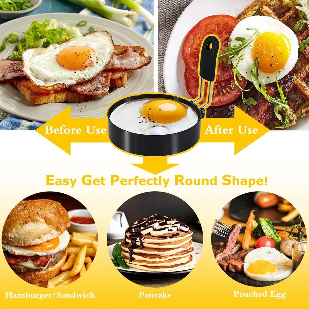 Versatile 3.5'' Egg Ring with Silicone Handle for Perfectly Round Breakfast Eggs