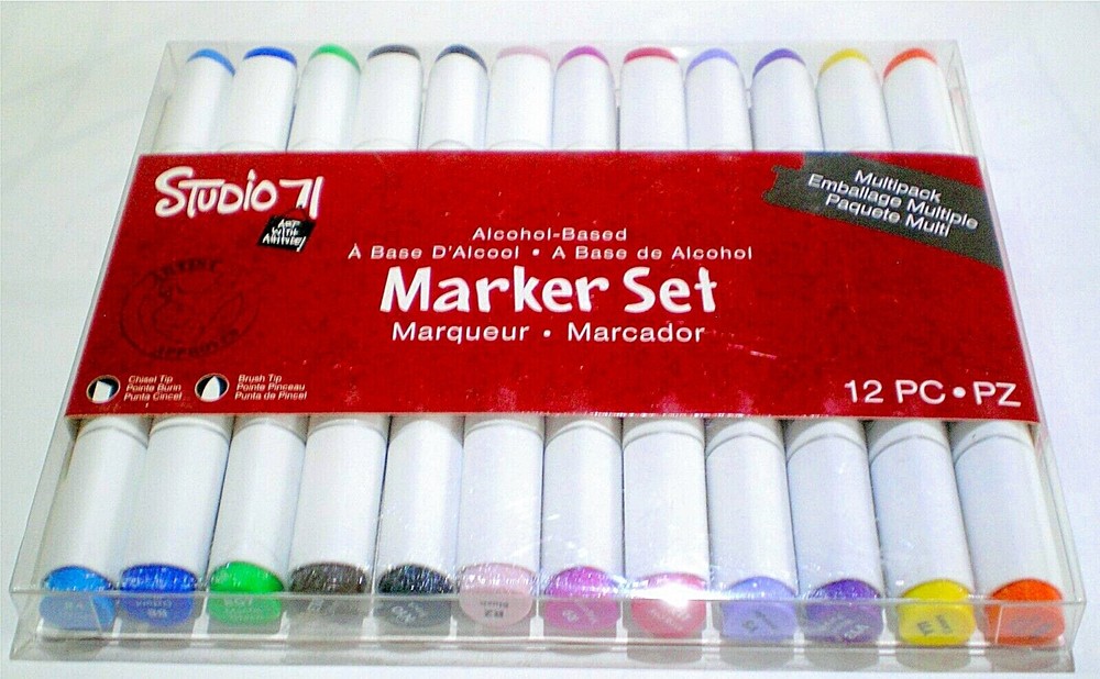 Studio 71 ALCOHOL BASED Color MARKER MARKERS Set 12 Piece Dual Tip CHISEL/BRUSH
