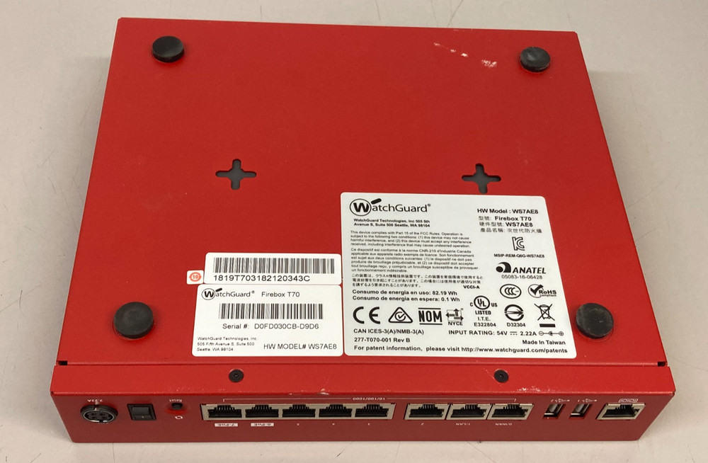 WatchGuard Firebox T70 Network Security/Firewall WS7AE8 No A/C Adapter included