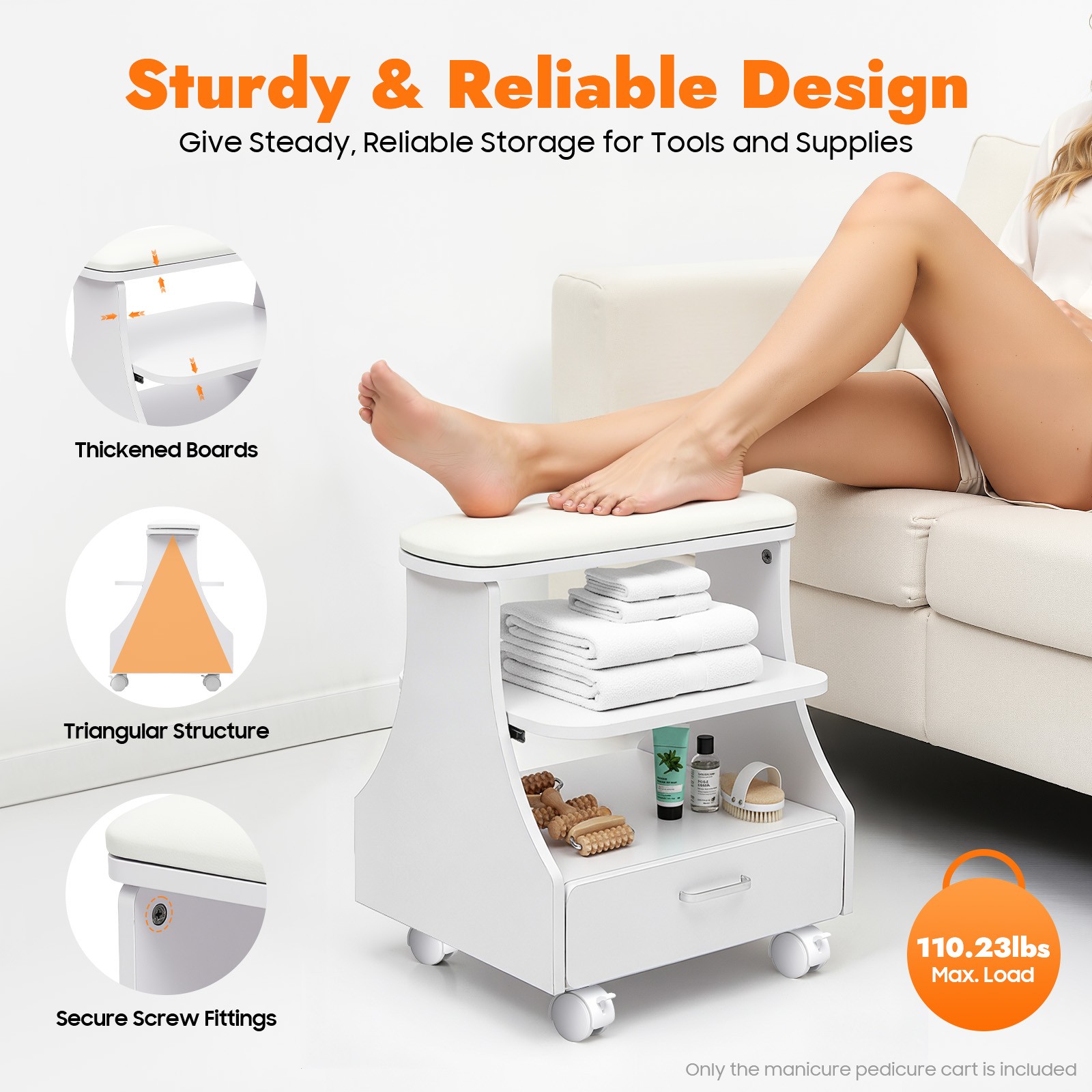 Portable Esthetician Trolley Cart Salon Nail Foot Trolley Cart 52*41*55cm White