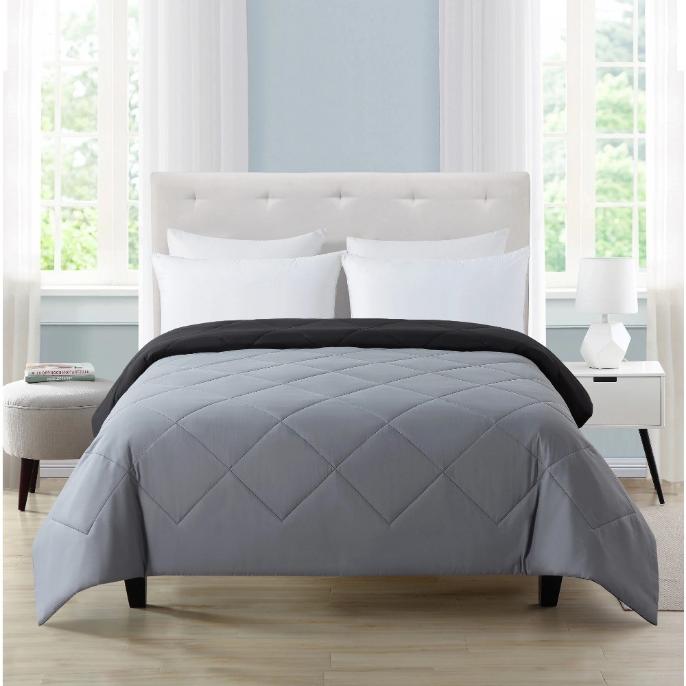 Reversible Microfiber forter Full Queen Size Solid Black Bedding